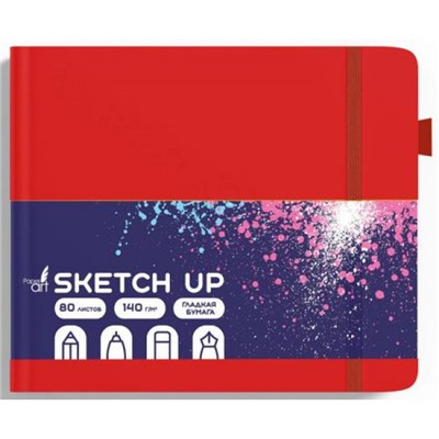 Скетчпад 140х140 мм 80л твердая обложка кожзам, на резинке "SKETCH UP. Красный" СК5805251 Эксмо