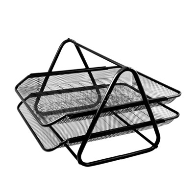 Лоток для бумаг 2-x секционный, размер 35x29,5x21 см, сетчатая металлический, черный