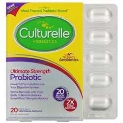 Culturelle, пробиотики, повышенная эффективность, 20 миллиардов КОЕ, 20 вегетарианских капсул для приема один раз в день