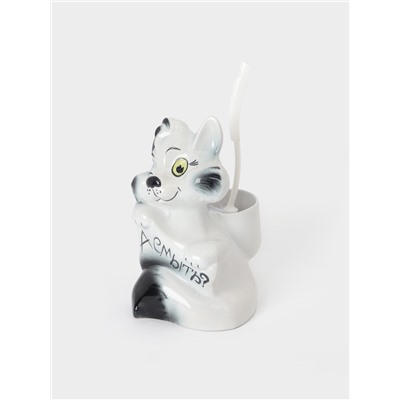 Ёршик для унитаза с подставкой «Кот-хулиган», фарфор, белый