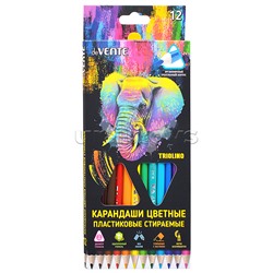 Карандаши цветные пластиковые "Triolino.Erase" стираемые, 12 цветов, 2М, диаметр грифеля 3мм