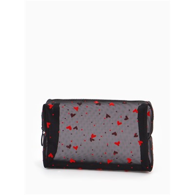 Косметичка женская HEARTS, с рисунком, сетка, на молнии, чёрная