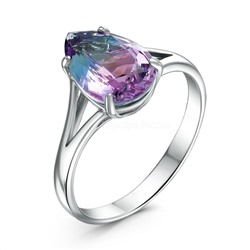 Кольцо из серебра с полихромным кварцем цв. розово-голубой родированное 925 пробы 10145р252/07