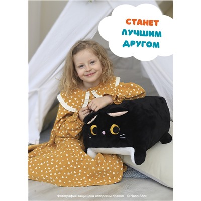 Мягкая игрушка кот-кирпичик котокуб глазастый квадратный котик, черный 40 см