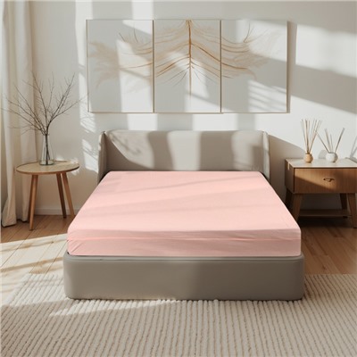 Простыня на резинке 1.5-спальная «Этель», 160×200+25 см, персик, жатый хлопок