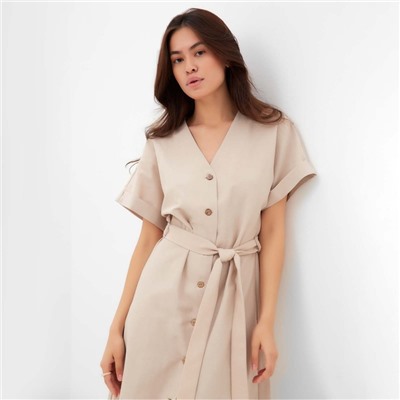 Платье миди женское на пуговицах MIST Summer time, бежевое, размер 46