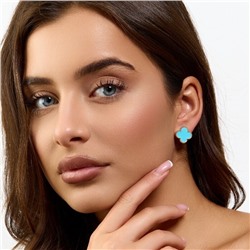 Серьги клевер ювелирная бижутерия коллекция "Дубай", покрытие позолота, вставка: пластик, цвет: голубой, арт.414.258