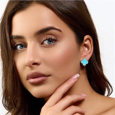 Серьги клевер ювелирная бижутерия коллекция "Дубай", покрытие позолота, вставка: пластик, цвет: голубой, арт.414.258