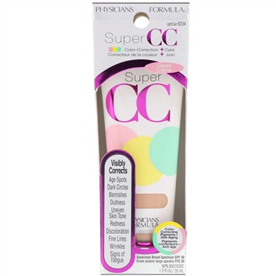 Physicians Formula, Super CC, крем для коррекции цвета и ухода, SPF 30, светлый, 35 мл (1,2 жидк. унции)