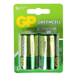 Батарейка солевая GP Greencell Extra Heavy Duty, D, R20-2BL, 1.5 В, блистер, 2 шт.