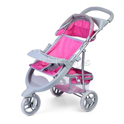 Коляска для кукол, 3-колесная, металлическая, прогулочная, с тентом, с корзиной
