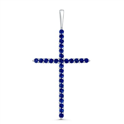 Подвеска из серебра с синей шпинелью родированная - Крест 925 пробы п-035р608