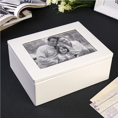 Шкатулка для украшений с фоторамкой 13×18 см «Стиль», дерево, с ящиком, белая, 18.5×9×22.9 см