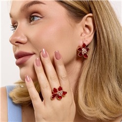 Комплект ювелирной бижутерии коллекция "Дубай" серьги и кольцо 20 р покрытие позолота, вставка: фианиты, цвет: красный и прозрачный, арт.314.958-20