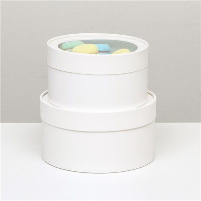 Набор 2 в 1 круглых коробок «Белая» с окном, 21×11 - 18×10 см