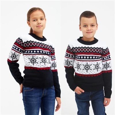 Свитер вязаный новогодний детский KAFTAN Snow, размер 30 (98-104 см), чёрный