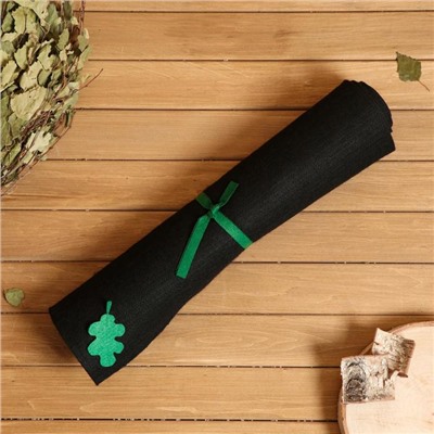 Коврик - лежак для бани и сауны с нашивкой «Дубовый лист», 150×50 см, войлок, чёрный