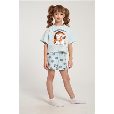 Пижама для девочки Котята ПД-019-077 (Серо-зеленый/бирюза)