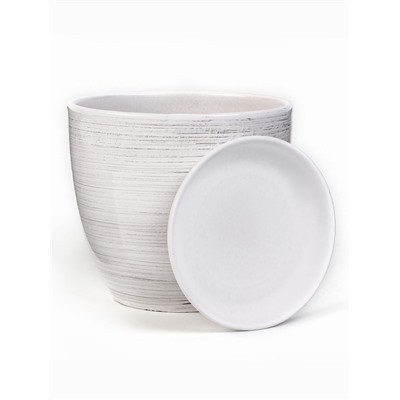 Горшок для цветов «День», керамический, с поддоном, 2.5 л, белый с полосками