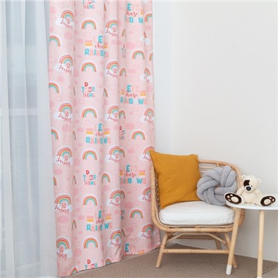 Штора портьерная «Этель» Pink Rainbow, 145×260 см, рогожка