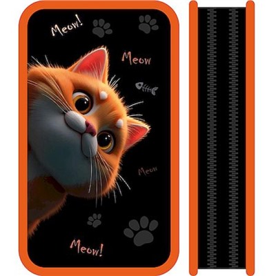 Пенал 4-х ств. 190х105 мм ПО-090 "МЯУ/MEOW" большой, тканевый торец Пчелка