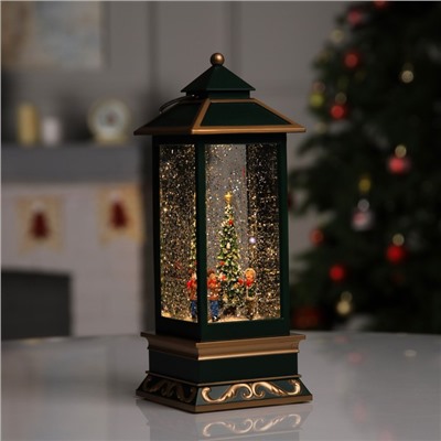 Светодиодная фигура «Фонарь с ёлкой» 10.5×26×10.5 см, пластик, батарейки ААх3 (не в комплекте), USB, свечение тёплое белое