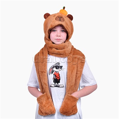 Шапка карнавальная "Капибара" с апельсинкой 43*40 см.