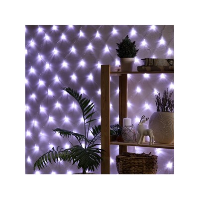 Гирлянда «Сеть» 1.6×1.6 м, IP20, прозрачная нить, 144 LED, 8 режимов, 220 В, свечение белое