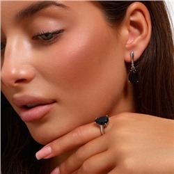 Комплект ювелирная бижутерия серьги и кольцо 20 р, покрытие: посеребрение, вставка: фианит, цвет: черный, арт.313.081-20