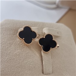 Серьги клевер ювелирная бижутерия коллекция "Дубай", покрытие позолота, вставка: пластик, цвет: черный, арт.414.259