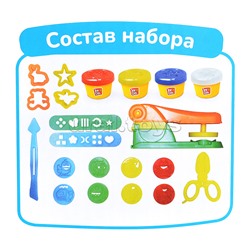Масса для лепки набор Super machine set - Чудо-машинка, штампы, сменные насадки, 17 аксессуаров ,4 баночки с тестом, (4 x 50 г.)