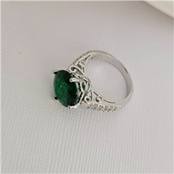 Кольцо 18 р ювелирная бижутерия коллекция "Дубай", покрытие посеребрение, вставка: фианиты и цирконы, цвет: изумрудный и прозрачный, арт.414.135-18