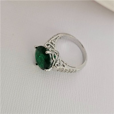 Кольцо 17 р ювелирная бижутерия коллекция "Дубай", покрытие посеребрение, вставка: фианиты и цирконы, цвет: изумрудный и прозрачный, арт.414.135-17