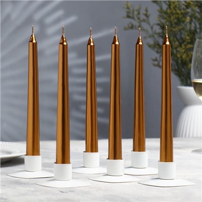 Набор свечей античных, 1.9×20 см, 6 шт., кофейно-золотой металлик