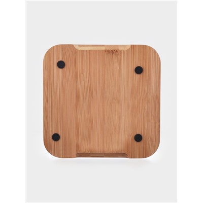 Маслёнка, 19×18×9.5 см, с ножом, на бамбуковой подставке, стекло, прозрачная