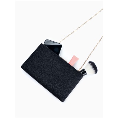 Сумка-клатч женская вечерняя на фермуаре, жёсткий корпус, на цепочке, блестящая, чёрная