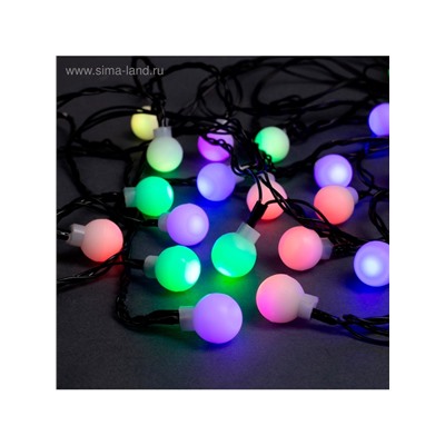 Гирлянда «Нить» 5 м с насадками «Шарики белые», IP20, тёмная нить, 20 LED, свечение мульти (RG/RB), мигание, 220 В