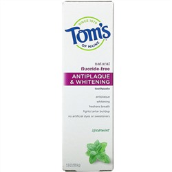 Tom's of Maine, натуральная отбеливающая зубная паста против налета, без фторидов, мята, 155,9 г (5,5 унции)
