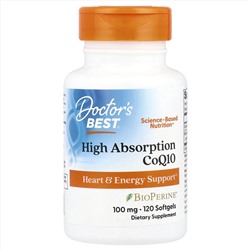 Doctor's Best, коэнзим Q10 с высокой степенью всасывания с BioPerine, 100 мг, 120 капсул