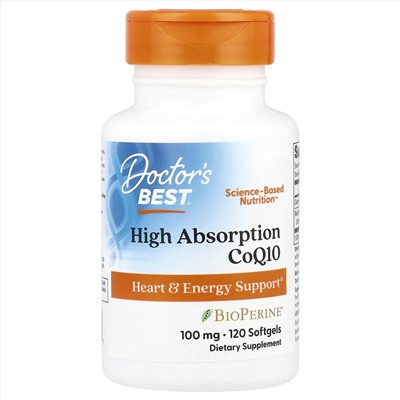 Doctor's Best, коэнзим Q10 с высокой степенью всасывания с BioPerine, 100 мг, 120 капсул
