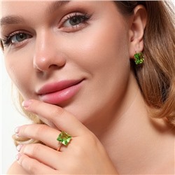 Комплект ювелирная бижутерия коллекция  "Дубай" серьги и кольцо 18 р, покрытие: позолота, вставка: фианиты, цвет: зеленый, арт.215.449-18