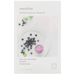 Innisfree, My Real Squeeze Beauty Mask EX, тканевая маска с ягодами асаи, 1 шт., 20 мл (0,67 жидк. унции)