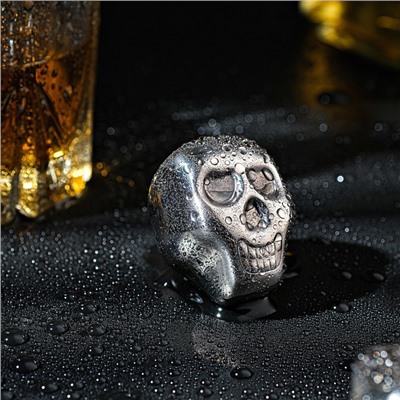 Камень для виски охлаждающий «Череп», нержавеющая сталь, 3.8×2.8×3 см, серебристый