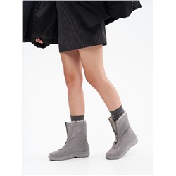 Ботинки женские серые замшевые на молнии, литая подошва