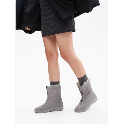 Ботинки женские серые замшевые на молнии, литая подошва