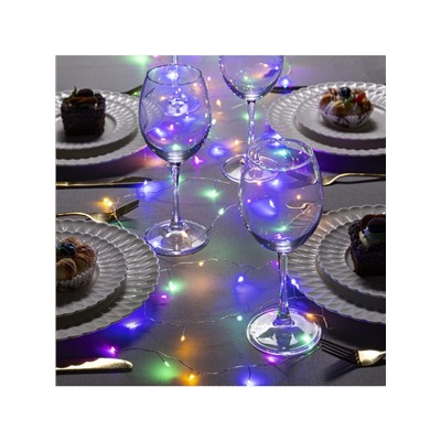 Гирлянда «Мишура» 5 м роса, IP20, серебристая нить, 100 LED, свечение мульти, 12 В