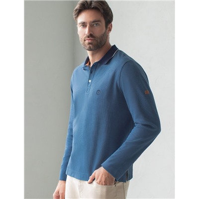 Лонгслив из фактурного трикотажа с плетеным воротником поло с застежкой на пуговицы