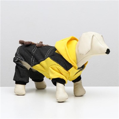 Комбинезон «Мишка», размер L, ДС 35 см, ОШ 35 см, ОГ 45 см, жёлтый, чёрный