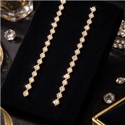 Серьги бижутерия висячие вечерние с камнями, цвет: золотистый и прозрачный, арт.012.066