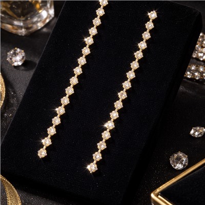 Серьги бижутерия висячие вечерние с камнями, цвет: золотистый и прозрачный, арт.012.066